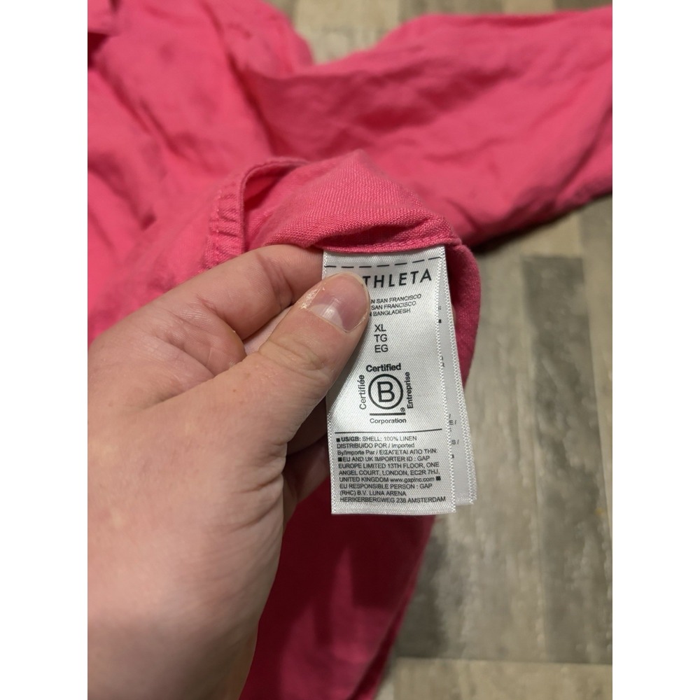 Athleta Womens XL Retreat Linen Top Pink Beach Boho City Natural Fiber Button Up - Picture 6 of 7